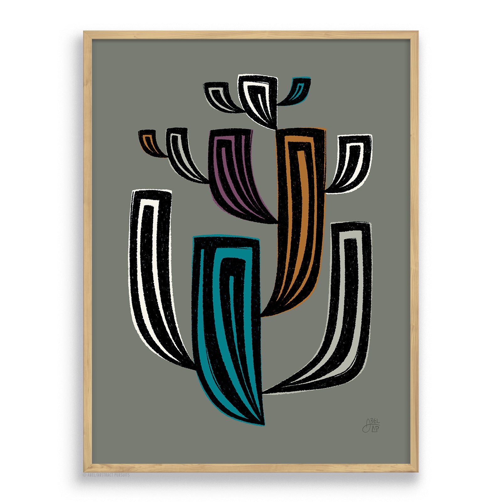 Hickory wood frame on Psychoactive Cactus Succulent art print by Erik Abel