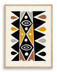 Hickory Framed Black and earth colored totem inspired by mid-century design. Bamboo art print by Erik Abel